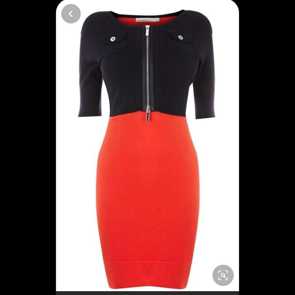 Karen Millen orange faux cardi knit dress